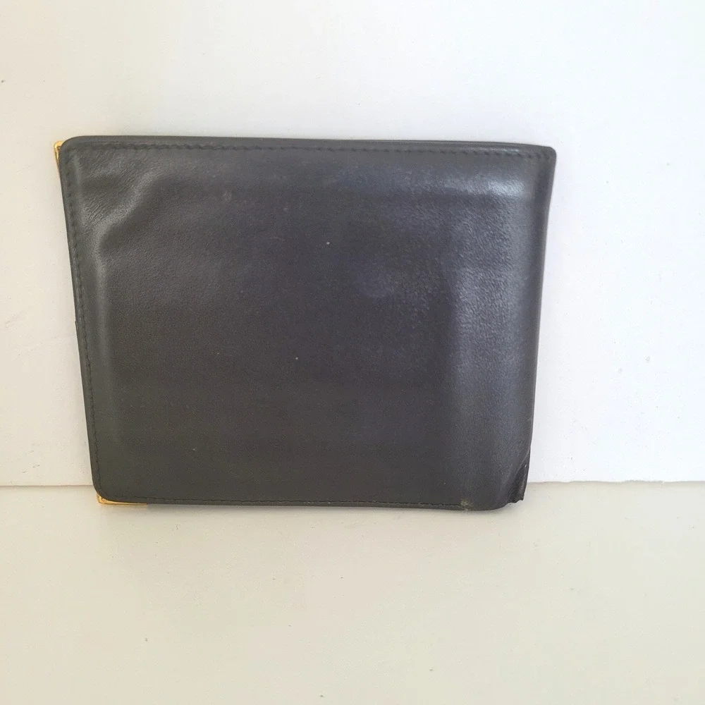Dunhill Bifold Wallet Black Calfskin Leather Gold Corners Spain Mens Luxury